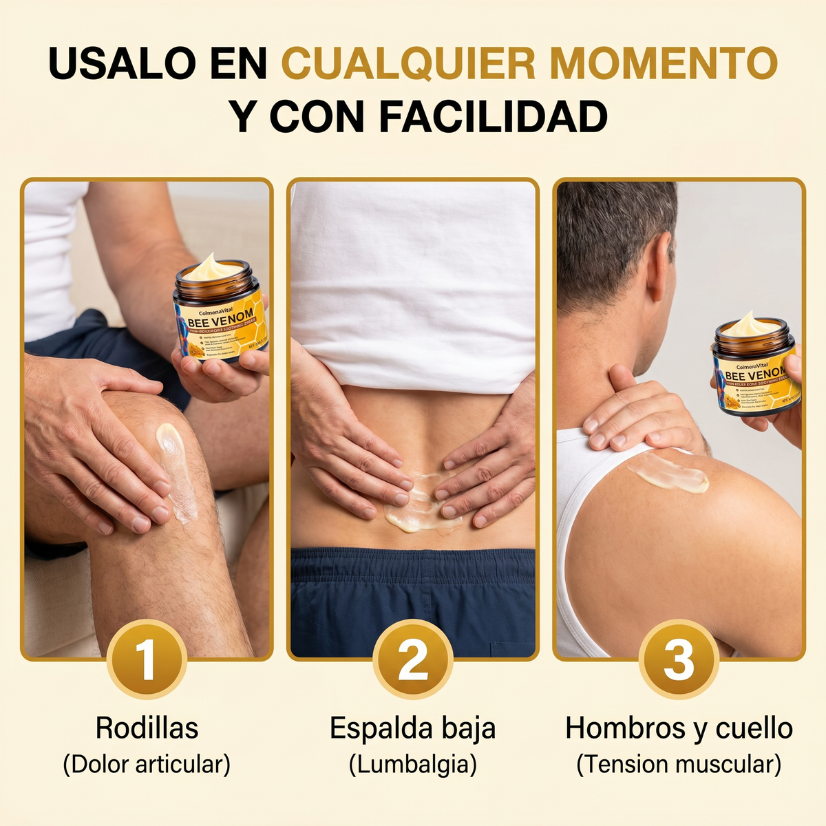 Cómo aplicar el bálsamo de veneno de abeja ColmenaVital paso a paso
